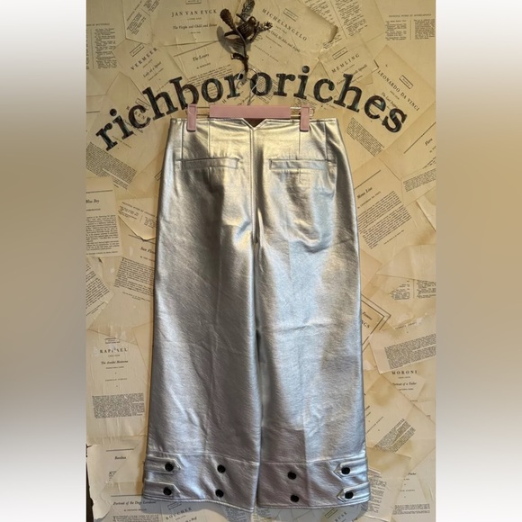 Free People Full Moon Vegan Gaucho Pants Wide Legs Metallic Leather Silver - Picture 6 of 6